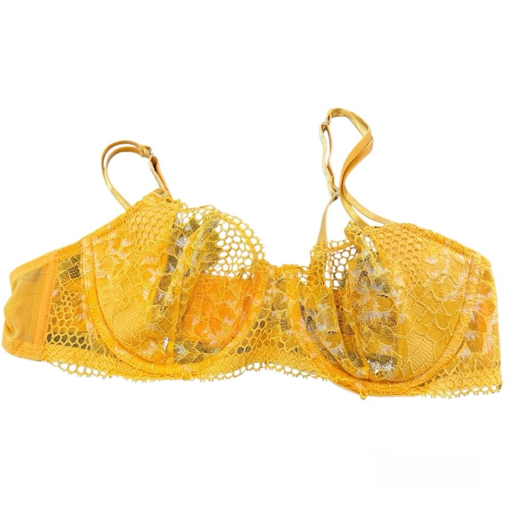 Adore Me Orange Lace Mesh Bra, size 38B